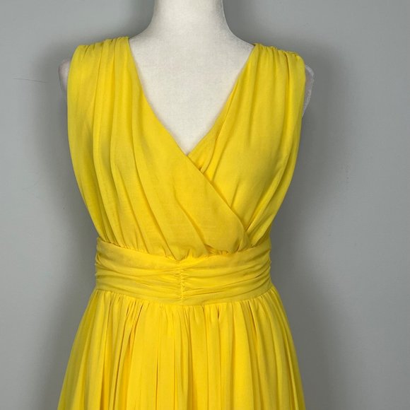 Fu Xiang Yi NEW Womens Yellow Chiffon Long Dress Sleeveless V Neck size Medium - Picture 2 of 9